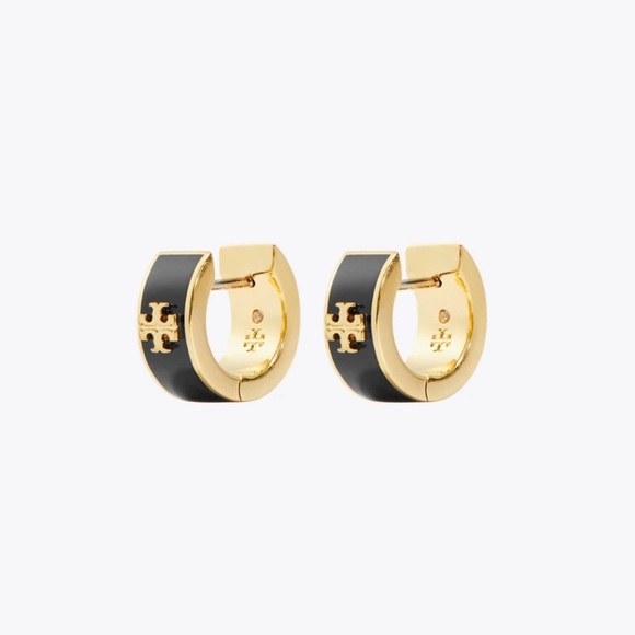 Tory Burch Hoop KIRA HUGGIE EARRINGS black and gold - Picture 1 of 11